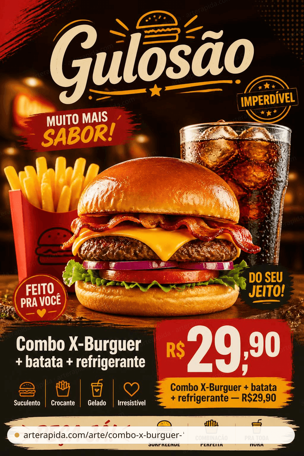 Combo X-Burguer + batata + refrigerante · ArteRápida
